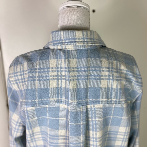 Casa Cabana women XL Sienna soft blue white plaid button flannel Shirt Pockets - Picture 7 of 11